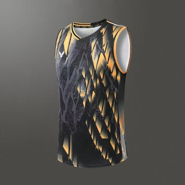 Imported Victor Elite Sleeveless Badminton Jersey | Premium Quick Dry Tank Top | Gold & Black