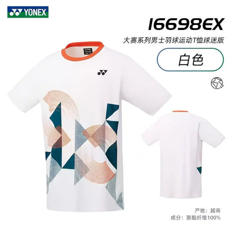 Yonex 16698EX White Graphic Badminton T-Shirt – Imported Performance Tee | Quick-Dry Fabric